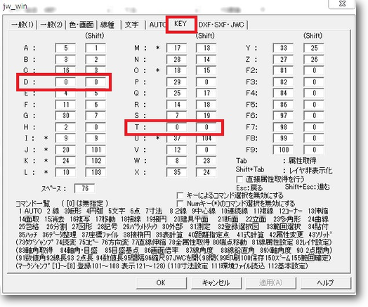 「D」「T」キー割当を「0」に設定